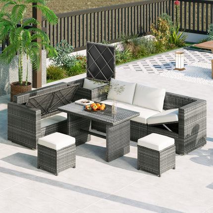 TOPMAX Outdoor 6-Piece All Weather PE Rattan Sofa Set with Garden Patio