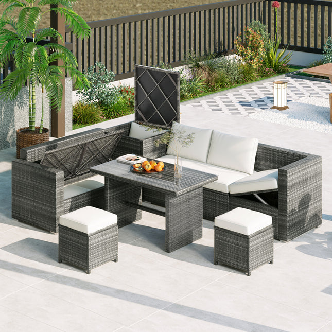 TOPMAX Outdoor 6-Piece All Weather PE Rattan Sofa Set with Garden Patio
