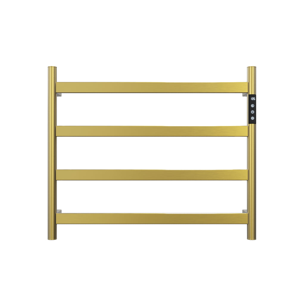 22.5' Brushed Gold Heated Towel Rack for Bathroom,Wall Mounted with Intelligent Touch Screen Timer, 4-Bar Towel Warmer, 304 Stainless Steel Polished, Plug-in/Hard-Wired