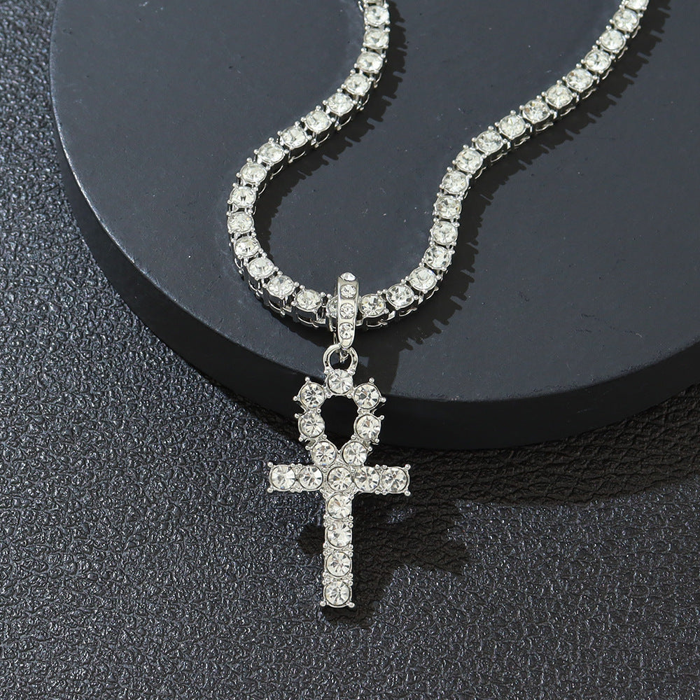 Men's Cross Pendant Single Row Diamond Necklace