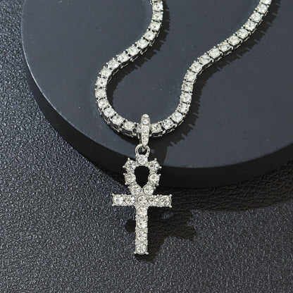 Men's Cross Pendant Single Row Diamond Necklace