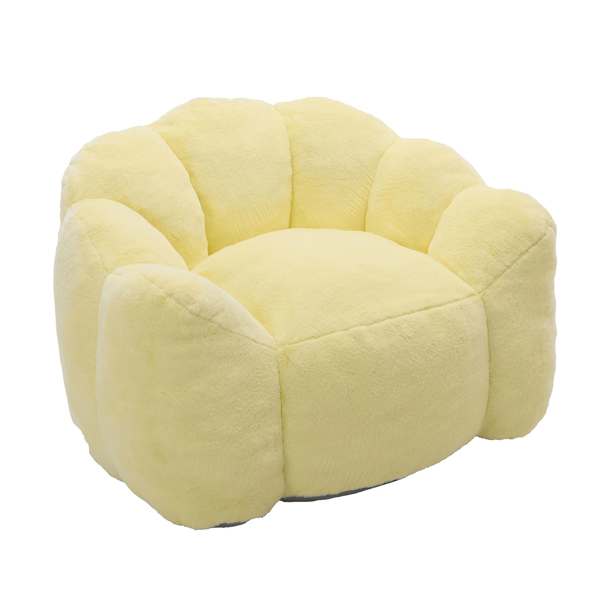 Lotus Style Compression Sofa Adult Bean Bag with Pull Ring, Yellow Faux Fur, 43.7 x 39.8 x 26.8 inches, No Assembly Required