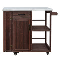 Outdoor Kitchen Island Fir Wood Prep Station with Stainless Steel Top, Lockable Wheels, Ample Storage, Towel and Spice Racks, Dark Brown