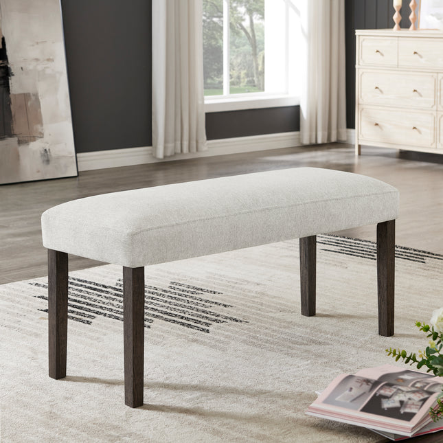 Sorlen Contemporary Gray Upholstered Dining Bench with Walnut Wood Finish