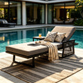 Black Iron Outdoor Chaise Lounge with Mixed Black Rope Armrests, 4' Thick Dark Grey Water Resistant Cushion, 5-Position Adjustable Recliner, 400 LBS Capacity for Patio Pool Backyard