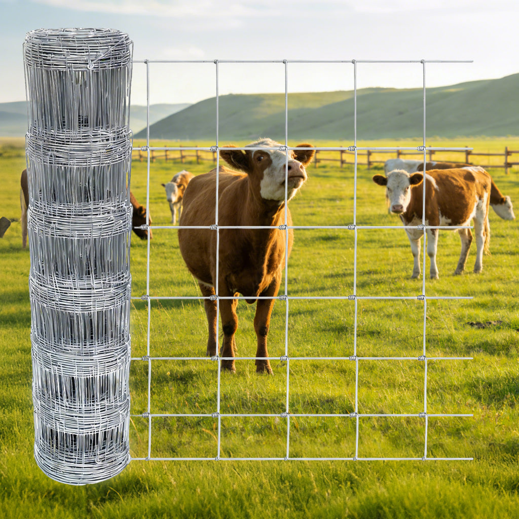 Farm Livestock Fence, 6*328FT Galvanised Iron Wire Farm Fence Cattle Fence Deer Fence Grassland Fence,Please Check Size Chart, Not for Small Animals