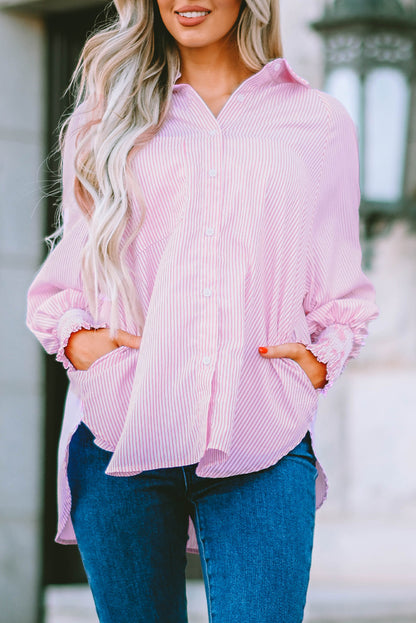 Light Blue Striped Casual Shirred Cuffs Shirt - Eloy Royal