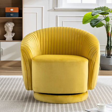 Velvet 364 Degree Swivel Barrel Chair, Pleated Modern Accent Armchair with Sturdy Base and Thick Padded Cushion, Leisure Round Sofa Chair for Living Room Bedroom Office Hotel Nursery