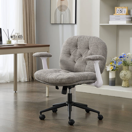 Cross Legged Chair with Flip-up Armrests, Comfy Swivel Chairs with Wide Seat for Women, Adjustable Makeup Vanity Chair for Apartment, Home, Office,Grey.