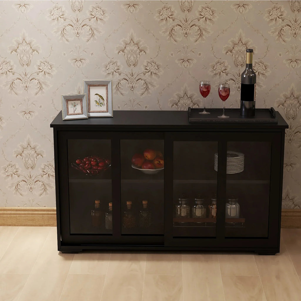 Kitchen Storage Stand Cupboard With Glass Door-Black - Eloy Royal
