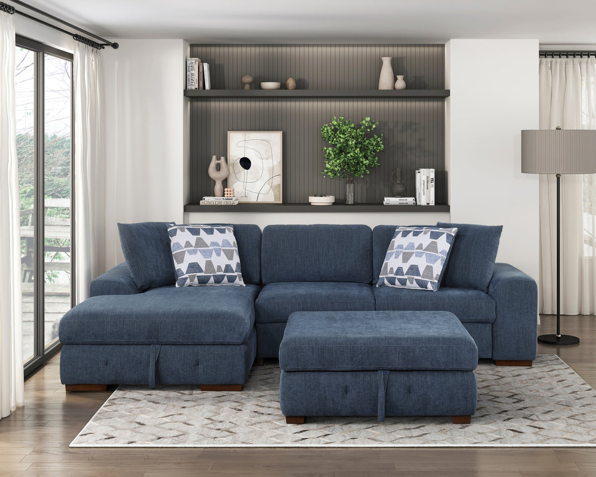 Aurelia blue tufted chenille storage ottoman, view 6