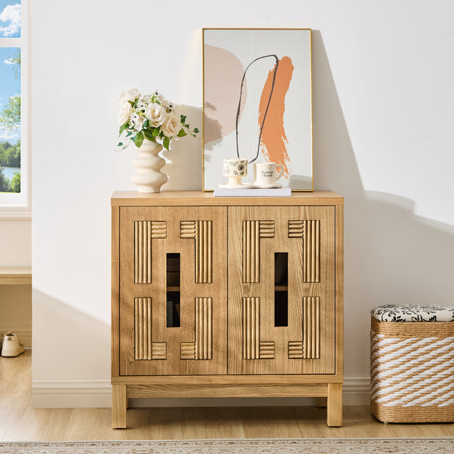 31.5' Mid Century Modern Sideboard Buffet Cabinet with Storage, Carved Openwork Design Display Cabinets, Storage Cabinet with 2 Doors & Adjustable Shelf for Kitchen Dining Living Room Entryway Hallway