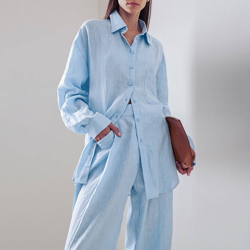 Minimalist Long Sleeve Shirt And Trousers Two-piece Set