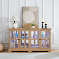 LED Curio Display Cabinet Antique Display Cabinet with Glass Doors Adjustable Shelves for Collectibles Four Door Design Vintage Showcase for Home or Office Antique Display Case OAK