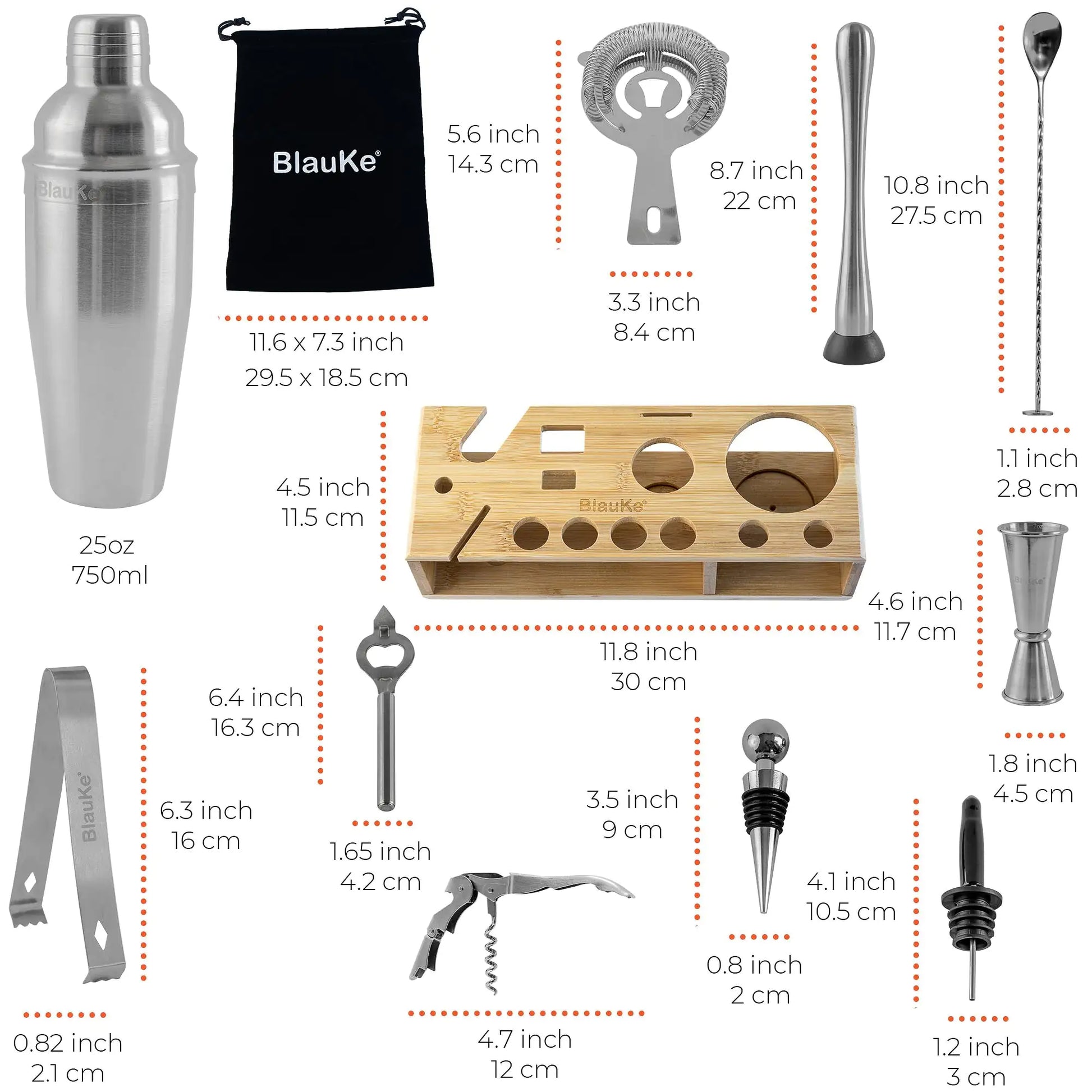 Stainless Steel Cocktail Shaker Set with Stand - 17-Piece Mixology Bartender Kit, Bar Set - 25oz Martini Shaker, Jigger, Strainer, Muddler, Mixing Spoon - Eloy Royal