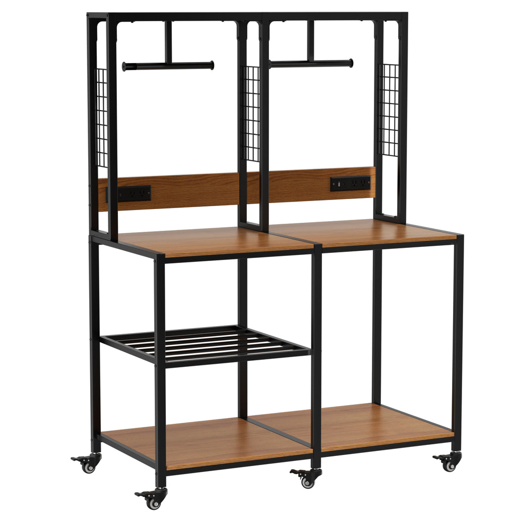 Double 3D Printer Stand with Filament Storage, Heavy-Duty Metal Frame Dual 3D Printer Table Workbench with T-Type Filament Holder, Lockable Wheel, Mobile or Fixed Printer Rack for Home & Workshop