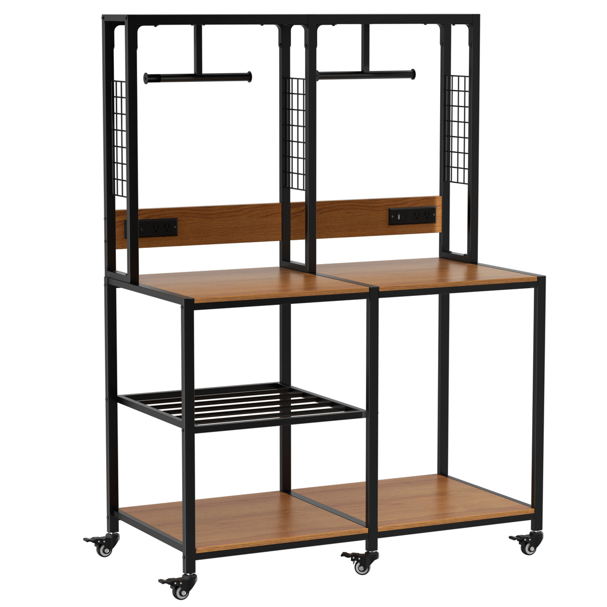 Double 3D Printer Stand with Filament Storage, Heavy-Duty Metal Frame Dual 3D Printer Table Workbench with T-Type Filament Holder, Lockable Wheel, Mobile or Fixed Printer Rack for Home & Workshop