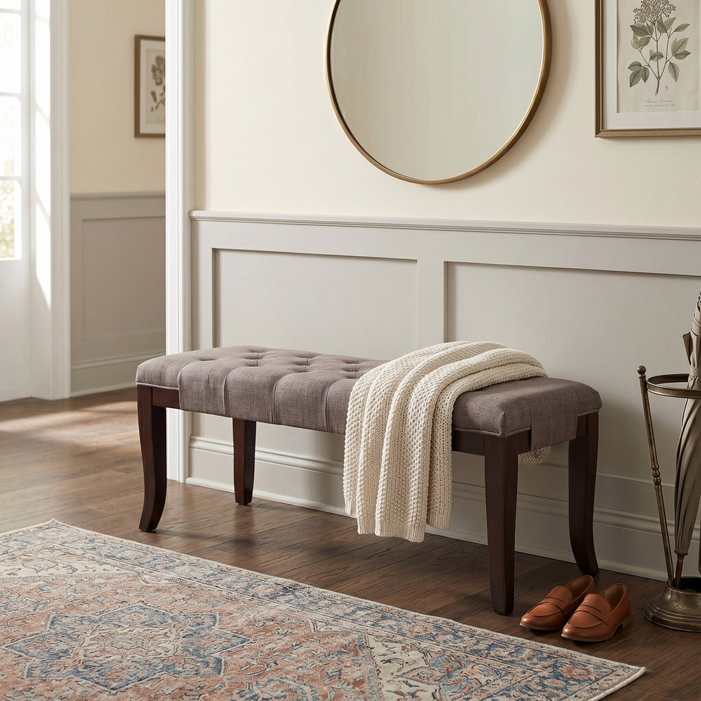 Linon Tufted Bench, Fabric, Brown