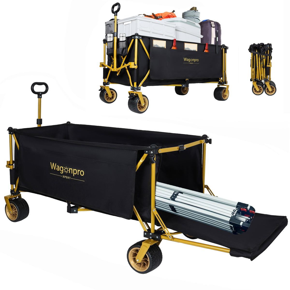 67-1/2in Extra long large Heavy Duty Utility Beach Wagons with Opened Tailgate and All-Terrain Wheels, 480lbs Capacity, Patented Ultra-Stable Frame,  No Assembly Needed, Black