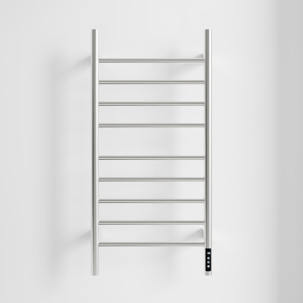Brushed Nickel  Heated Towel Rack for Bathroom,Wall Mounted with Intelligent Touch Screen Timer, 9-Bar Towel Warmer, 304 Stainless Steel Polished, Plug-in/Hard-Wired
