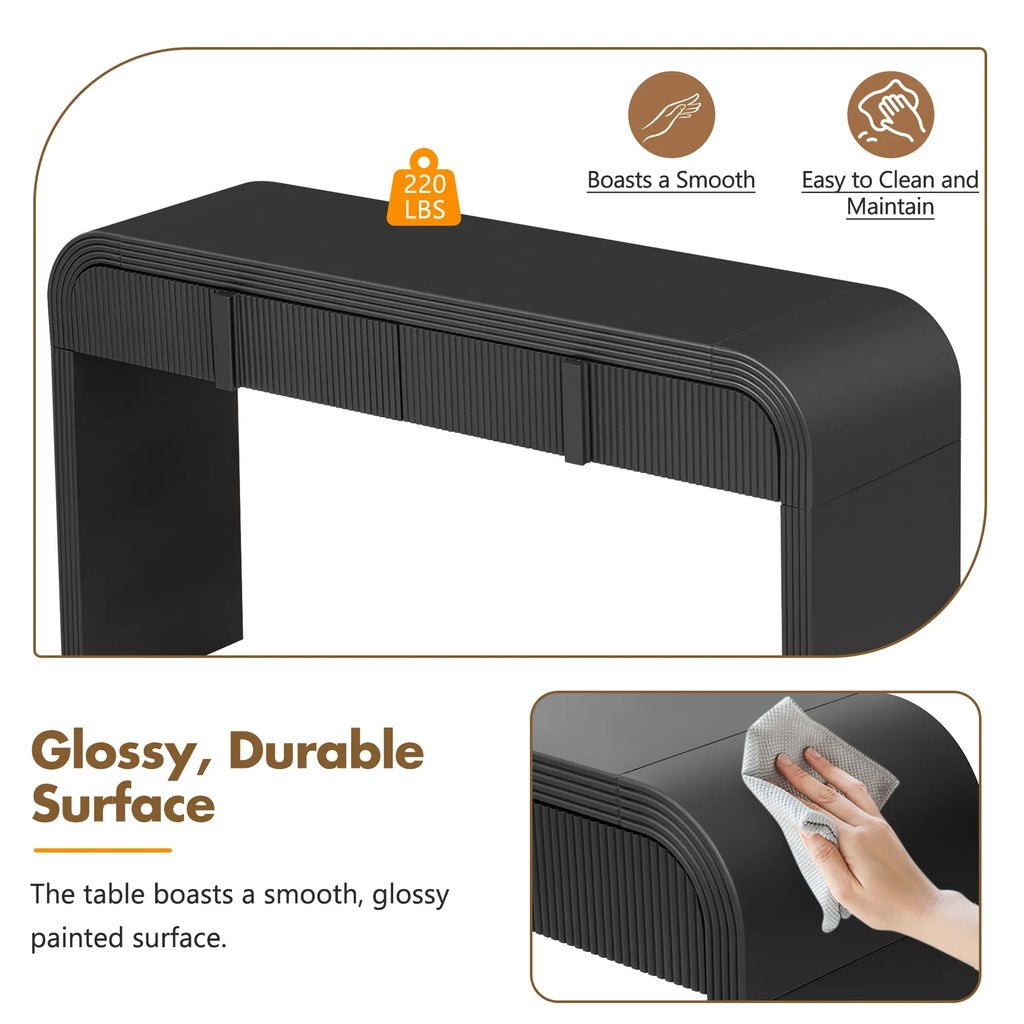 TREXM Modern Console Table with 2 Storage Drawers, Fluted Entryway Table with Rounded Silhouette for Hallway Living Room and Entryway (Black) - Eloy Royal