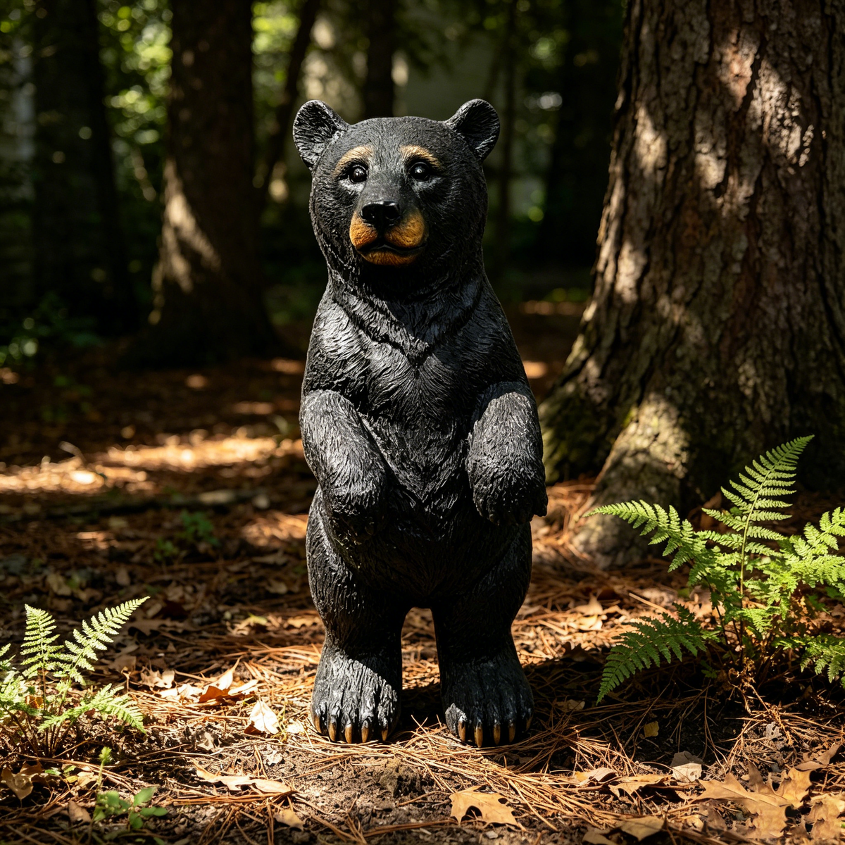 19.69' Weather Resistant Resin Standing Black Bear Statue, Realistic Bear Figurine Ornament, Rustic Cabin, Yard, Lawn, Patio & Outdoor Garden Decor