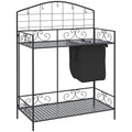Outsunny Folding Potting Bench Table, Metal Garden Workstation, Work Bench with Large Build-In Bag with Cover, 5 Hanging Hooks & Storage Shelf, Flourishes