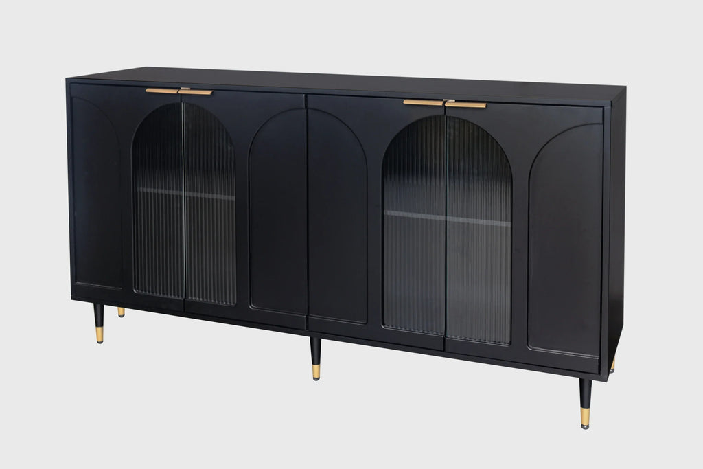 Accent Cabinet Black Lacquered Wooden Cabinet with 4 Glass Doors Sideboard Buffet Server Cabinet Storage Cabinet, for Living Room, Entryway, Hallway, Office, Kitchen and Dining Room - Eloy Royal