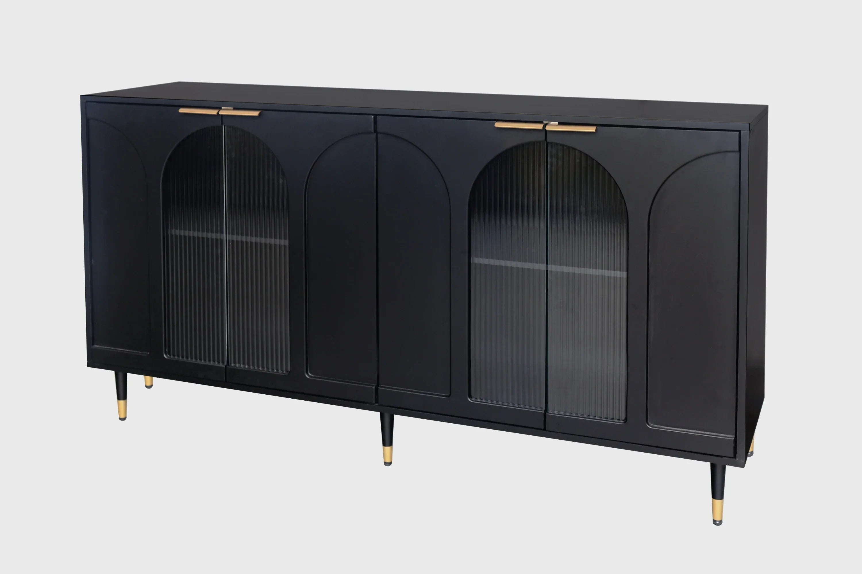 Accent Cabinet Black Lacquered Wooden Cabinet with 4 Glass Doors Sideboard Buffet Server Cabinet Storage Cabinet, for Living Room, Entryway, Hallway, Office, Kitchen and Dining Room - Eloy Royal