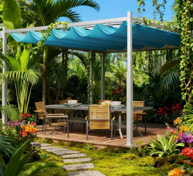 Outdoor Pergola,Retractable Pergola Canopy with Magnetic Fixture