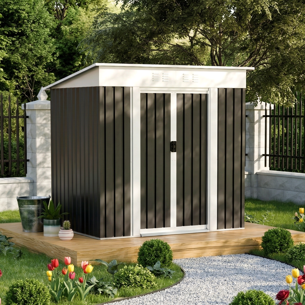 6x4 FT Garden Shed for Patio Outdoors Storage Shed Metal Frame design Sliding Door