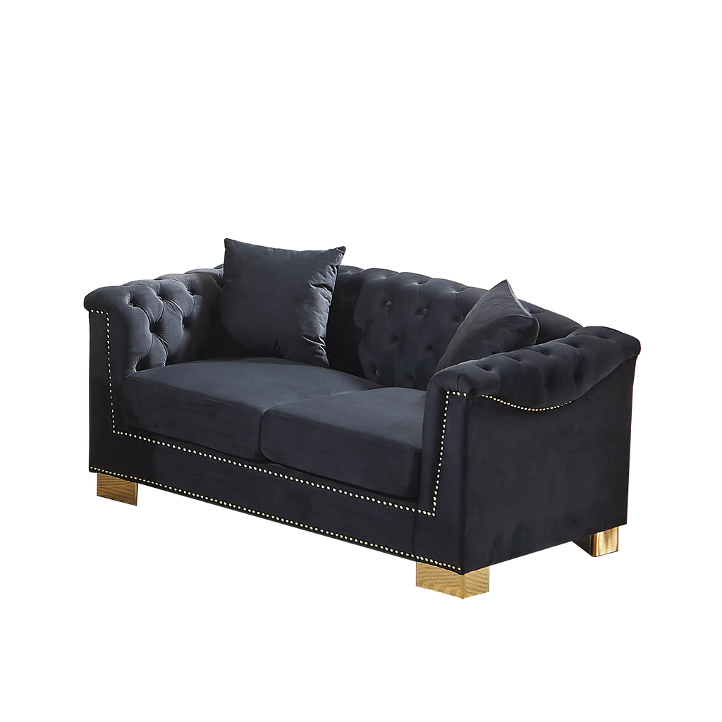 {Video] Classic Modern Style Sofa, 62-inch Chesterfield Classic Rolled Arm Tucked-in Nailhead Decor Cloud Two-Seater Velvet Sofa, Luxury Double Sofa Suitable for Living Room, Bedroom, Apartment, - Eloy Royal