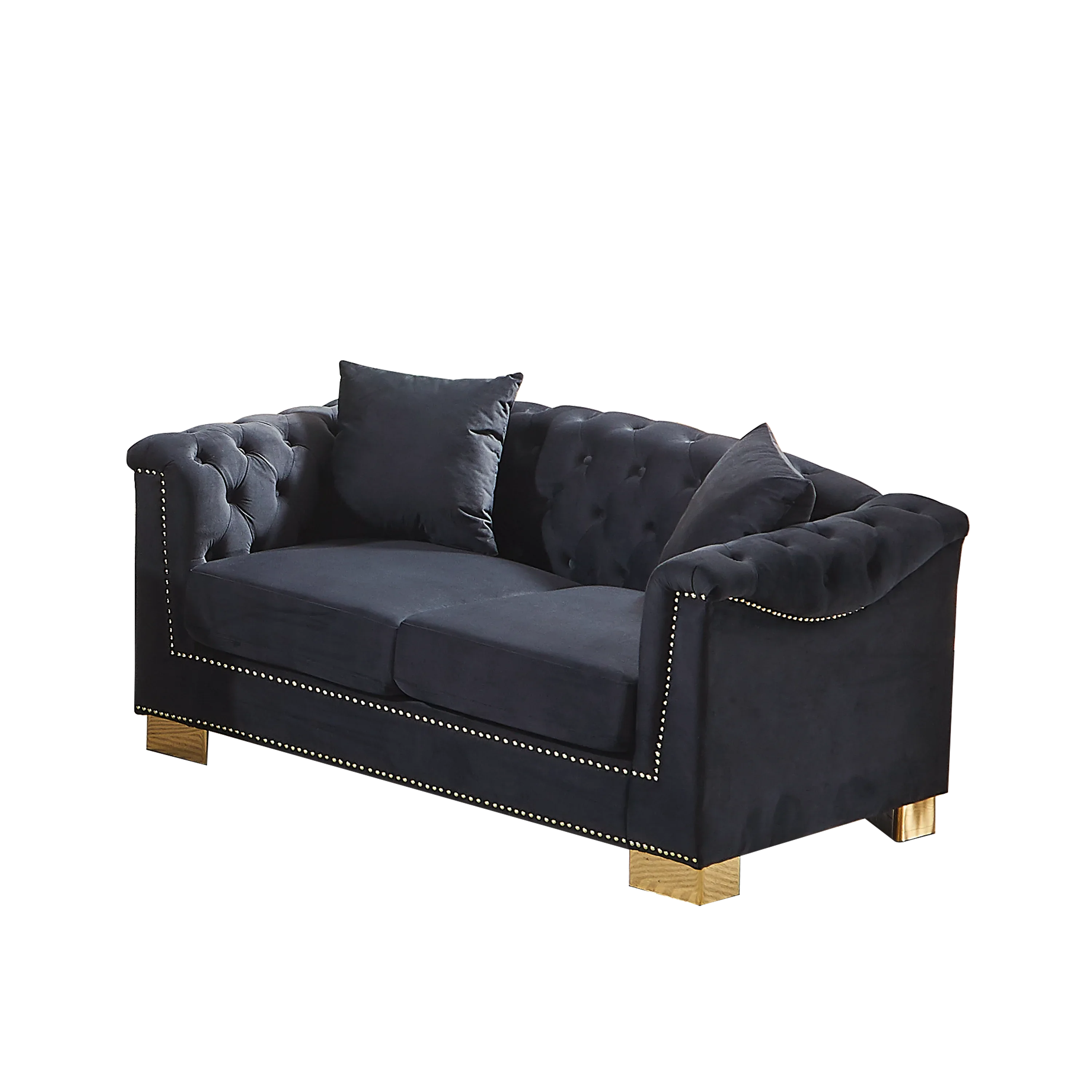 {Video] Classic Modern Style Sofa, 62-inch Chesterfield Classic Rolled Arm Tucked-in Nailhead Decor Cloud Two-Seater Velvet Sofa, Luxury Double Sofa Suitable for Living Room, Bedroom, Apartment, - Eloy Royal