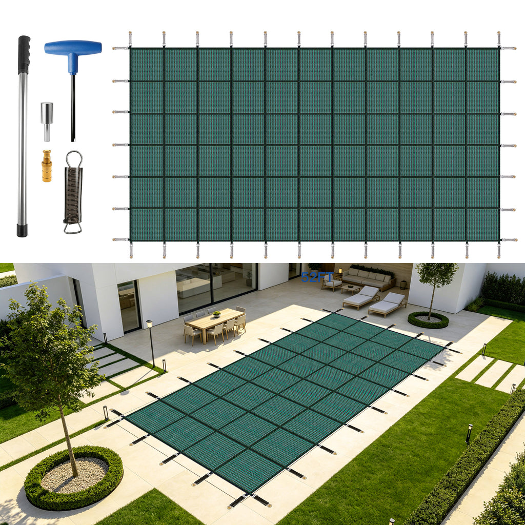 Inground Pool Safety Covers, Rectangular Winter Pool Cover for Swimming Pools, High Strength Mesh PP, Included Installation Tools,Green, Fit 30x50ft Pools