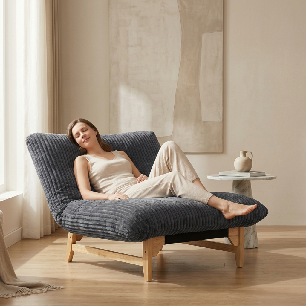 Bean bag chair for Adults with Solid  Wood Frame,Accent Armless Lazy Sofa, Casual Single Sofa, Corduroy Fabric, For Living Room And Bedroom , With Backrest, Single Seat