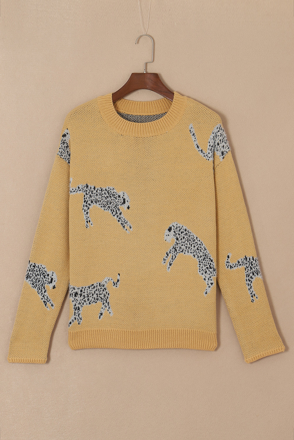 Wholesale Camel Color Animal Print Drop Shoulder Knit Sweater - Eloy Royal