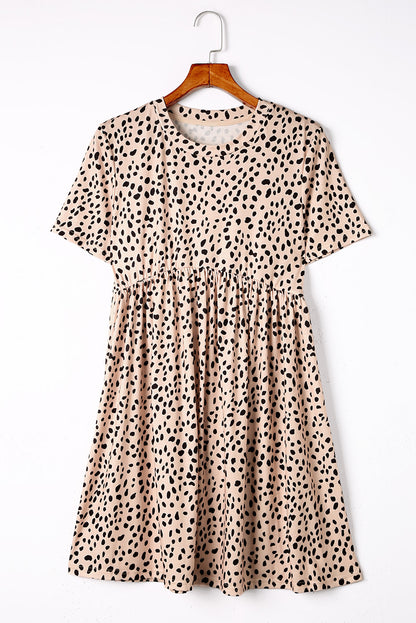 Khaki Short Sleeve Casual Leopard Print Dress for Women - Eloy Royal