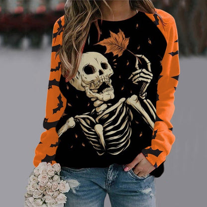 Halloween Cartoon Print Sweatshirt Long Sleeve Pullover Tops Women