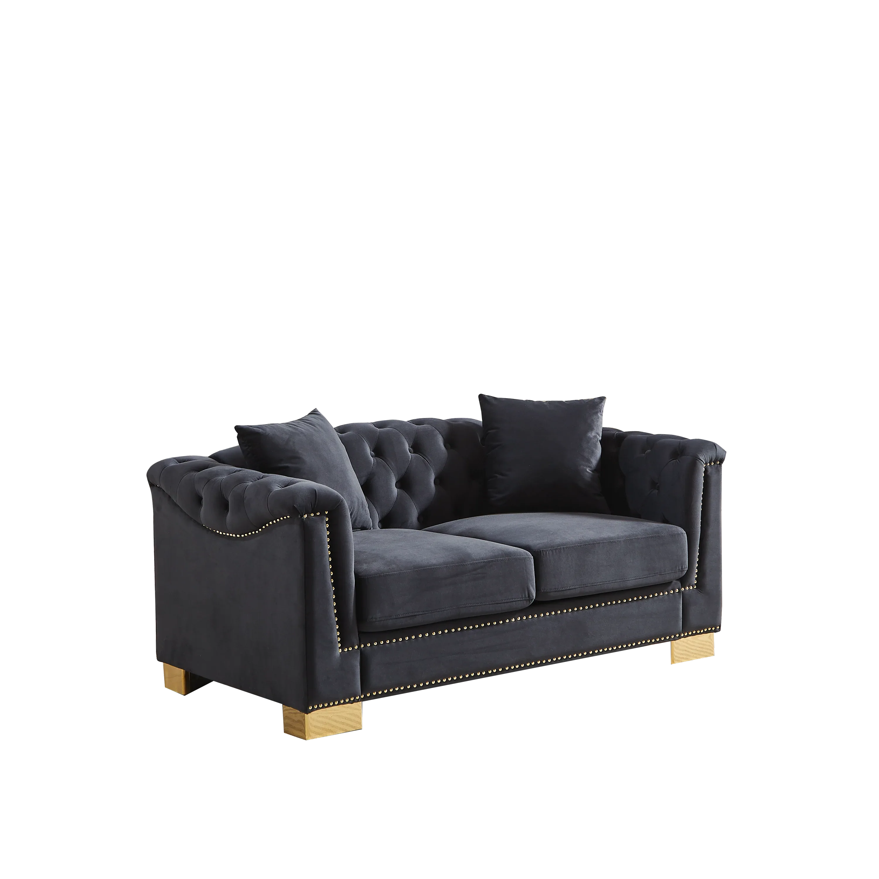{Video] Classic Modern Style Sofa, 62-inch Chesterfield Classic Rolled Arm Tucked-in Nailhead Decor Cloud Two-Seater Velvet Sofa, Luxury Double Sofa Suitable for Living Room, Bedroom, Apartment, - Eloy Royal