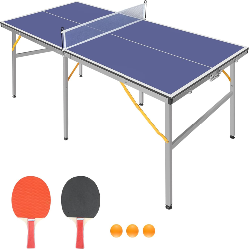 6ft Mid-Size Blue Foldable Portable Ping Pong Table Indoor Outdoor Game Set with Net 2 Paddles 3 Balls