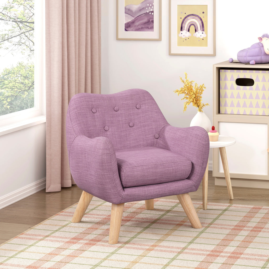 Comfortable Purple Kids Chair Button-Tufted Fabric Upholstery Durable Plywood Frame Furniture 1pc Toddler Armchair