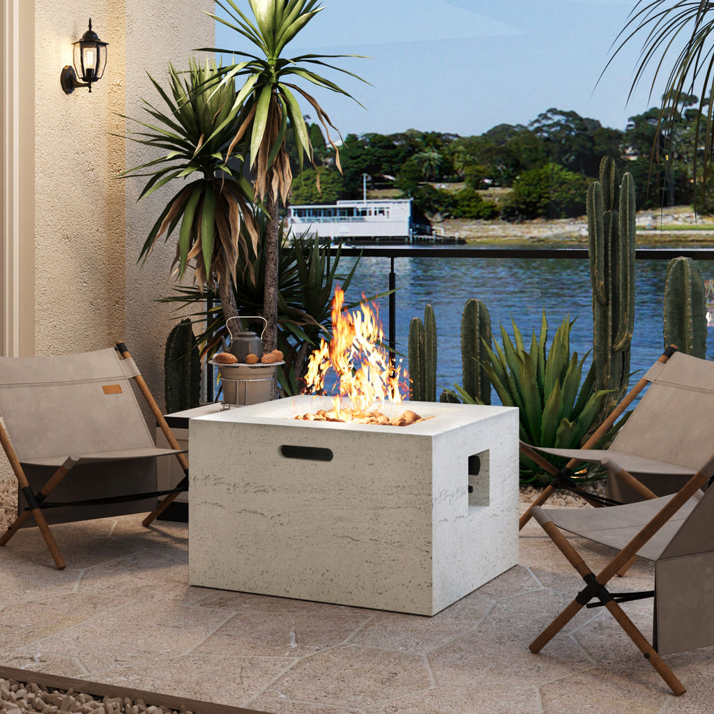 U_Style MGO Outdoor Square Fire Pit with Steel Burner,Lightweight 24.02-inch Propane Fire Pit Table with Adjustable Flame, 40,000 BTU, Lava Rocks, and Rain Cover for Patio,Backyard, and Poolside