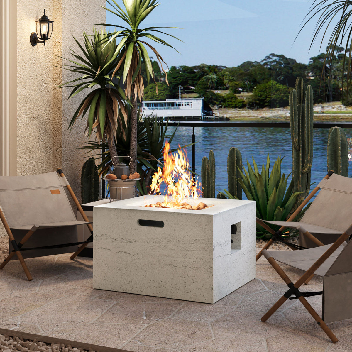 U_Style MGO Outdoor Square Fire Pit with Steel Burner,Lightweight 24.02-inch Propane Fire Pit Table with Adjustable Flame, 40,000 BTU, Lava Rocks, and Rain Cover for Patio,Backyard, and Poolside