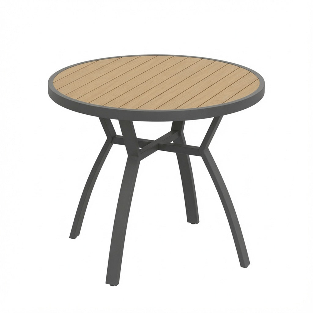 35.4' Grey Aluminum Outdoor Round Patio Table with HDPS Slatted Top – All-Weather Durable Dining Furniture in Rust-Resistant Aluminum Frame