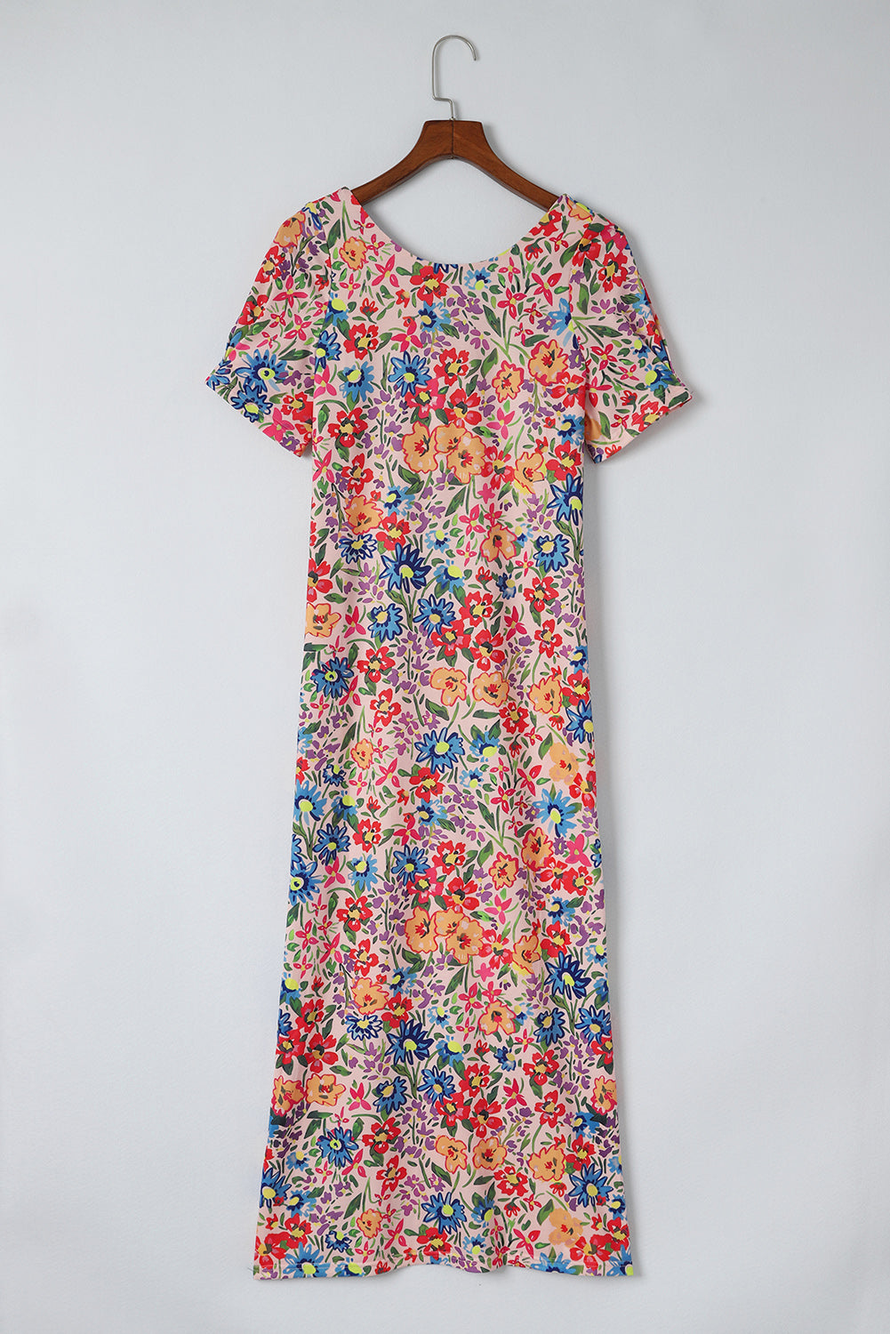 Multicolor Floral Print Ruffle Sleeves Open Back Maxi Dress - Eloy Royal