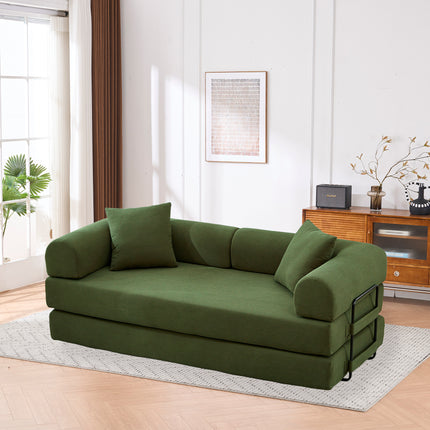 Folding Sofa Bed, 63' Convertible Couch Bed with 2 Pillows, Fold Out Couch, Foam Spring Floor Mattress, Futon Couch for Living Room, Office, Apartment