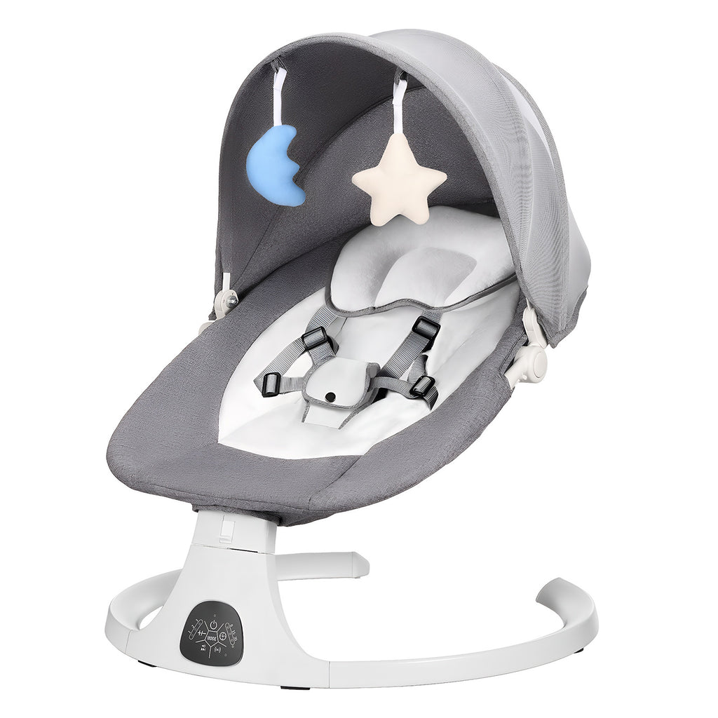 Baby Swing Infant Swing Electric Toddler Baby Rocker Portable for Newborn Boy Girl, 5 Natural Motion Speeds with Remote Control, Preset Melodies, Timer and Bluetooth, 0 - 12 Months Max 20 Lbs (GREY)