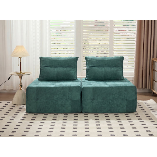 Deep Seat Modular Sectional Sofa with Adjustable Backrest – 39.37' Chenille Compressed Couch for Living Room, Bedroom, Lounge (2 Piece),Green