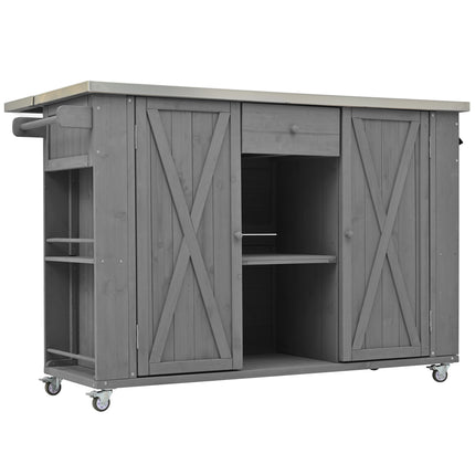 Outdoor Kitchen Island Fir Wood Kitchen Island with Stainless Steel Top