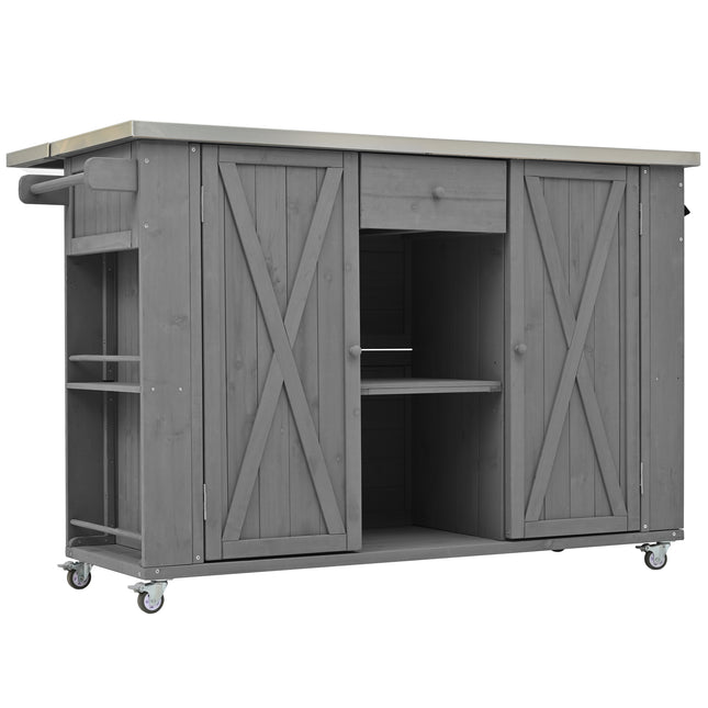 Outdoor Kitchen Island Fir Wood Kitchen Island with Stainless Steel Top